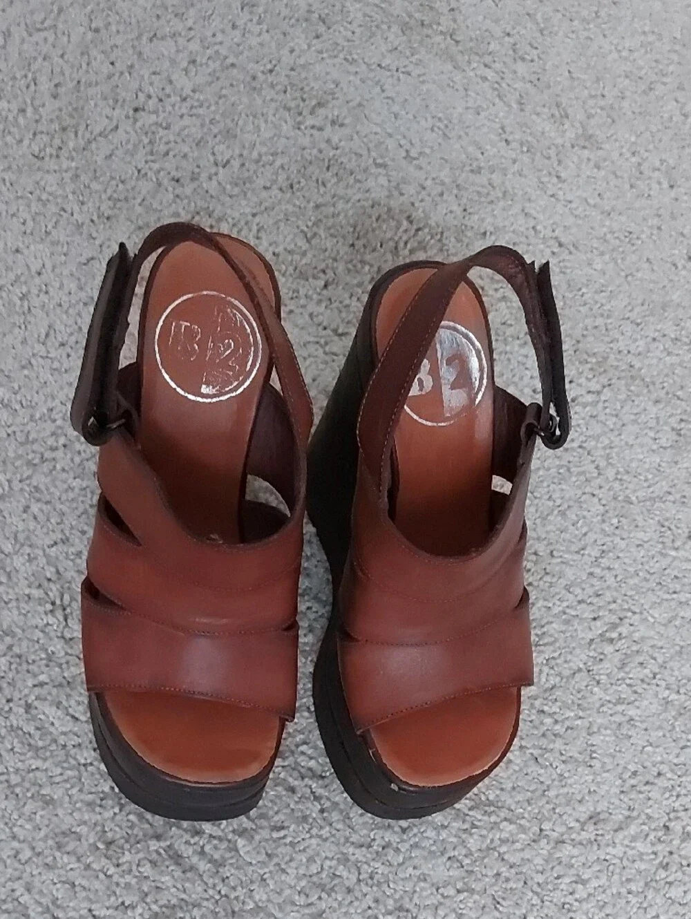 B2 Brown Leather Platform Slingback Sandals
